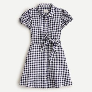 JCrew CrewCuts Girls' linen puff-sleeve shirtdress in gingham